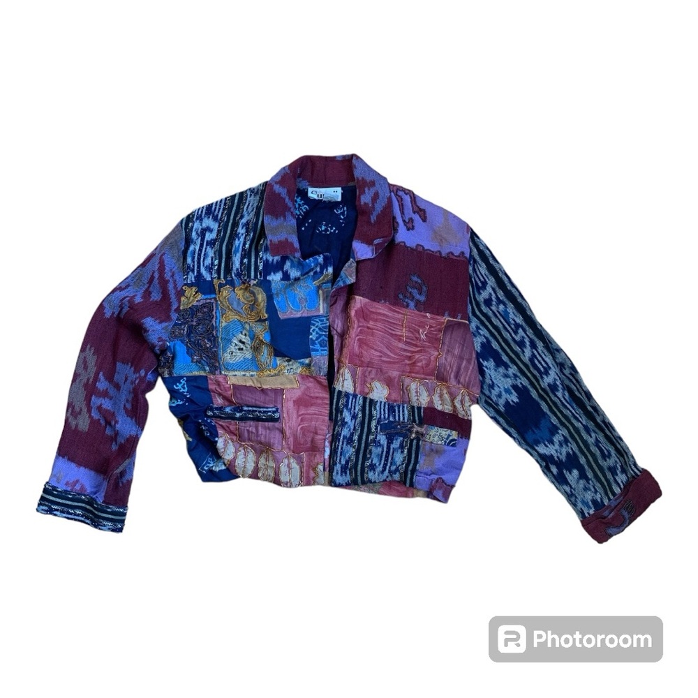 Vintage Surya 80s/90s Patchwork Cropped Beaded Blazer Sz.S